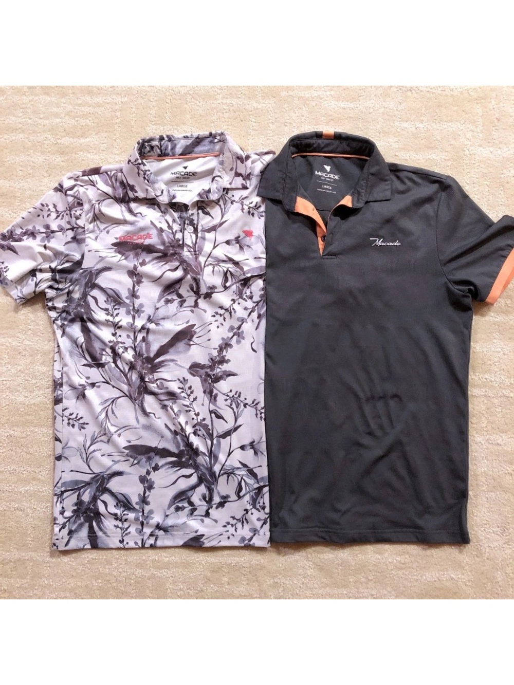 Macade Golf Polo Shirts - Charcoal Grey & White Floral - Men's Large